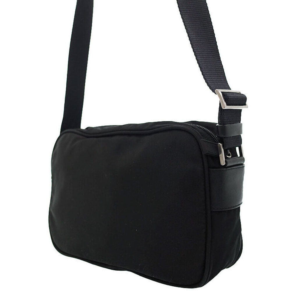 Prada Tessuto shoulder bag leather trim enameled triangle logo Black - Picture 2 of 9